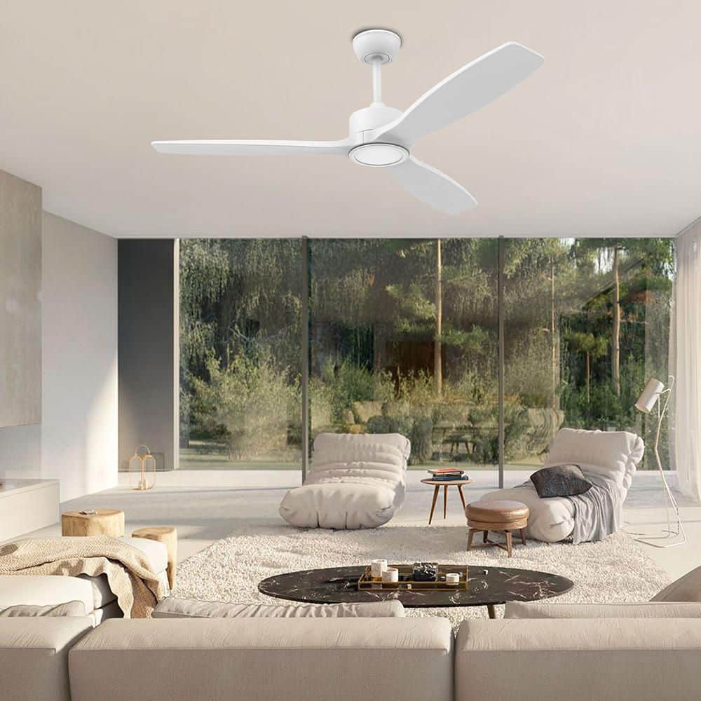 52 in. Modern Wood Indoor/Outdoor White Ceiling Fan, Quiet DC Motor, with Dimmable LED Lights and Remote Control
