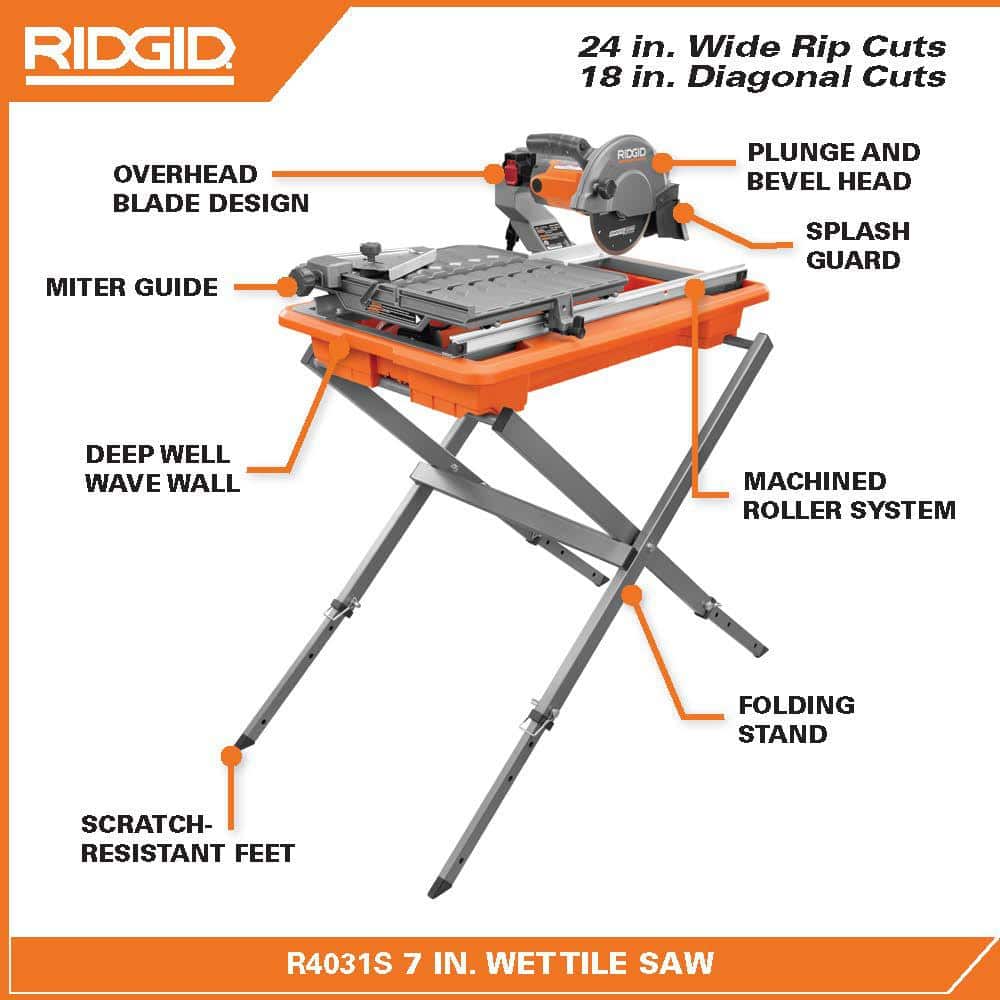 RIDGID 9-Amp 7 in. Blade Corded Wet Tile Saw with Stand