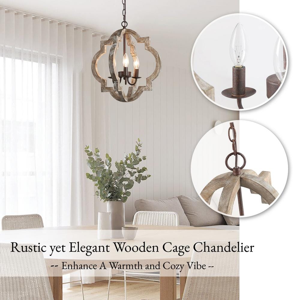 Farmhouse Rustic Bronze Weathered Wood Chandelier 16 in. 3 - Light Dining Room Island Candlestick Chandelier Pendant Light - Stu's Home Improvement Outlet