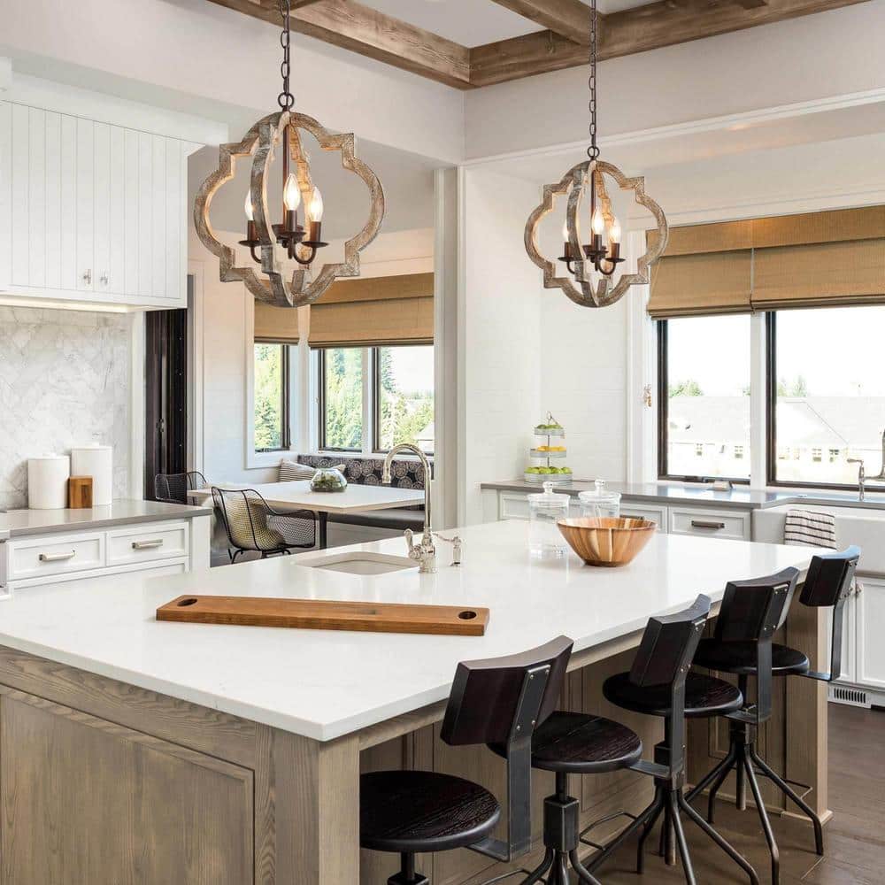 Farmhouse Rustic Bronze Weathered Wood Chandelier 16 in. 3 - Light Dining Room Island Candlestick Chandelier Pendant Light - Stu's Home Improvement Outlet