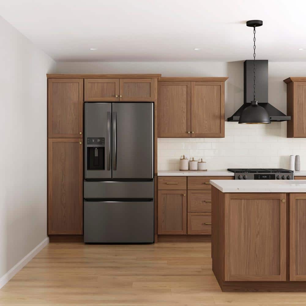 Sinclair 18 in. W x 24 in. D x 90 in. H Assembled Pantry Cabinet in Shaker Saddle Oak - Stu's Home Improvement Outlet