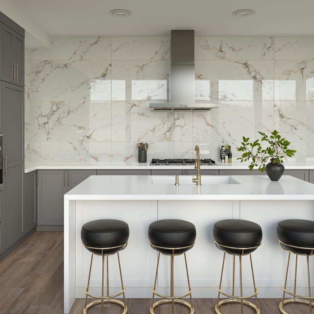 Maisto Safari Calacatta 24 in. x 48 in. Polished Porcelain Marble Look Floor and Wall Tile (15.5 sq. ft./case)