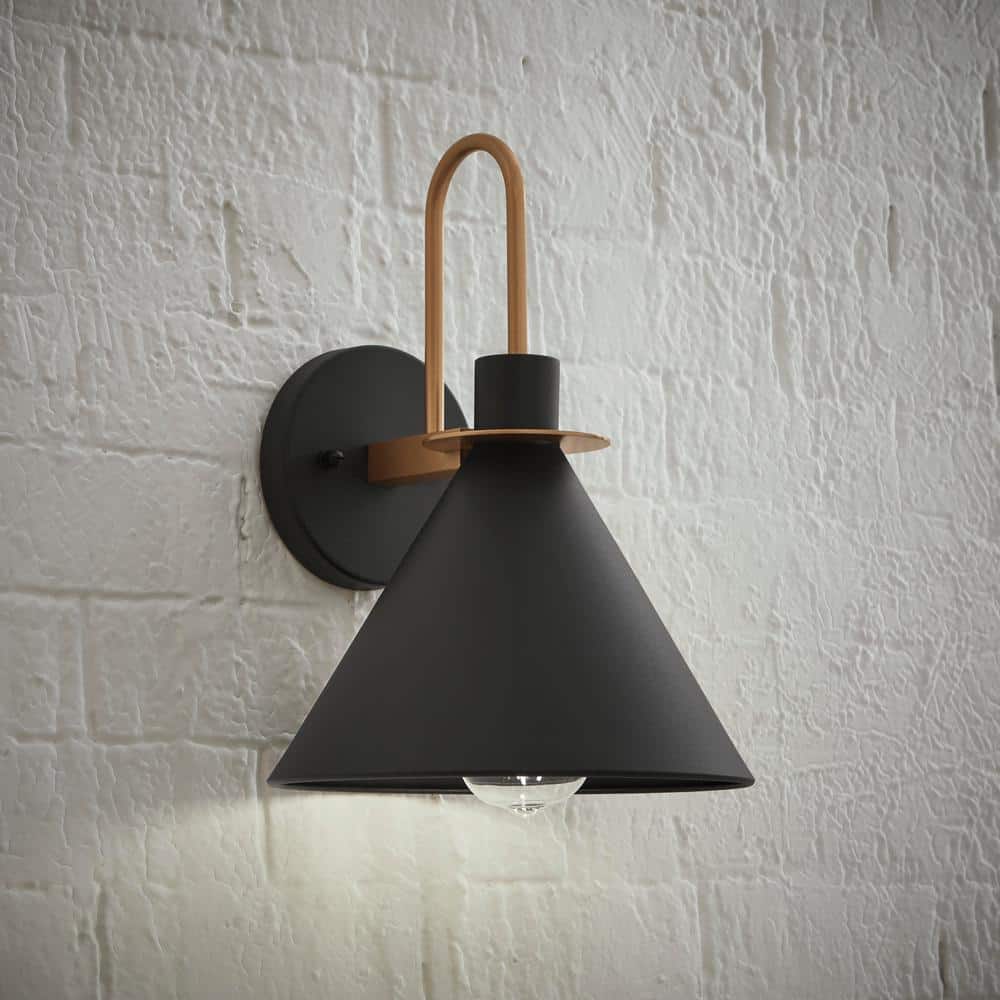 Cagney 12.37 in. Modern 1 - Light Sand Black with Gold Hardwired Barn Light Outdoor Wall Light Sconce - Stu's Home Improvement Outlet