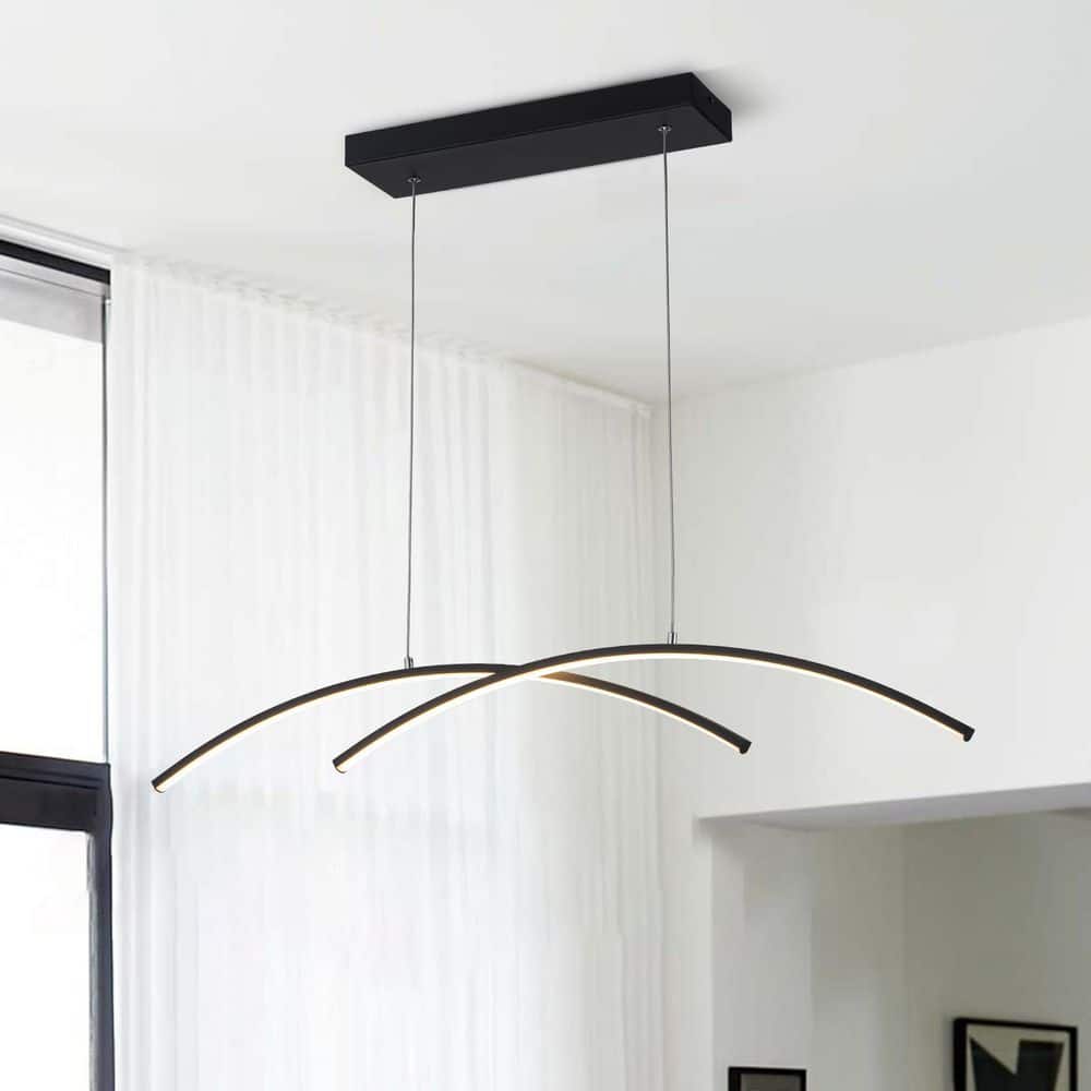 Y'INSP 2 Light Dimmable Integrated LED Sand Black Linear Chandelier Modern Pendant Light Fixture Aluminum Island Lighting Lamp