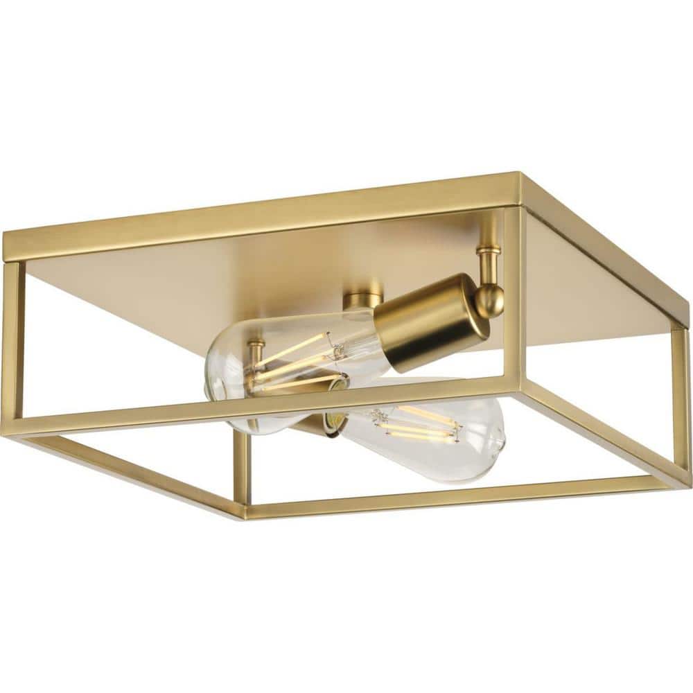 Perimeter 2-Light Satin Brass Modern Flush Mount Ceiling Light