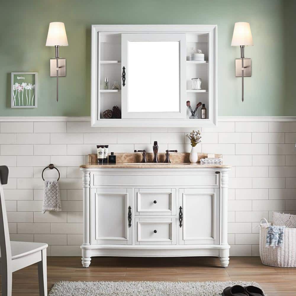 1 - Light Satin Nickel Wall Sconce with White Fabric Shade(2 - Pack) - Stu's Home Improvement Outlet