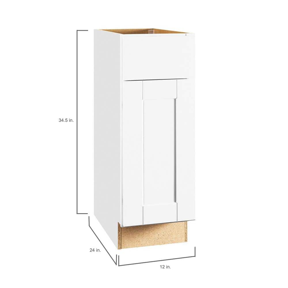 Shaker 12 in. W x 24 in. D x 34.5 in. H Assembled Base Kitchen Cabinet in Satin White with Ball - Bearing Drawer Glides - Stu's Home Improvement Outlet