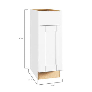 Shaker 12 in. W x 24 in. D x 34.5 in. H Assembled Base Kitchen Cabinet in Satin White with Ball - Bearing Drawer Glides - Stu's Home Improvement Outlet