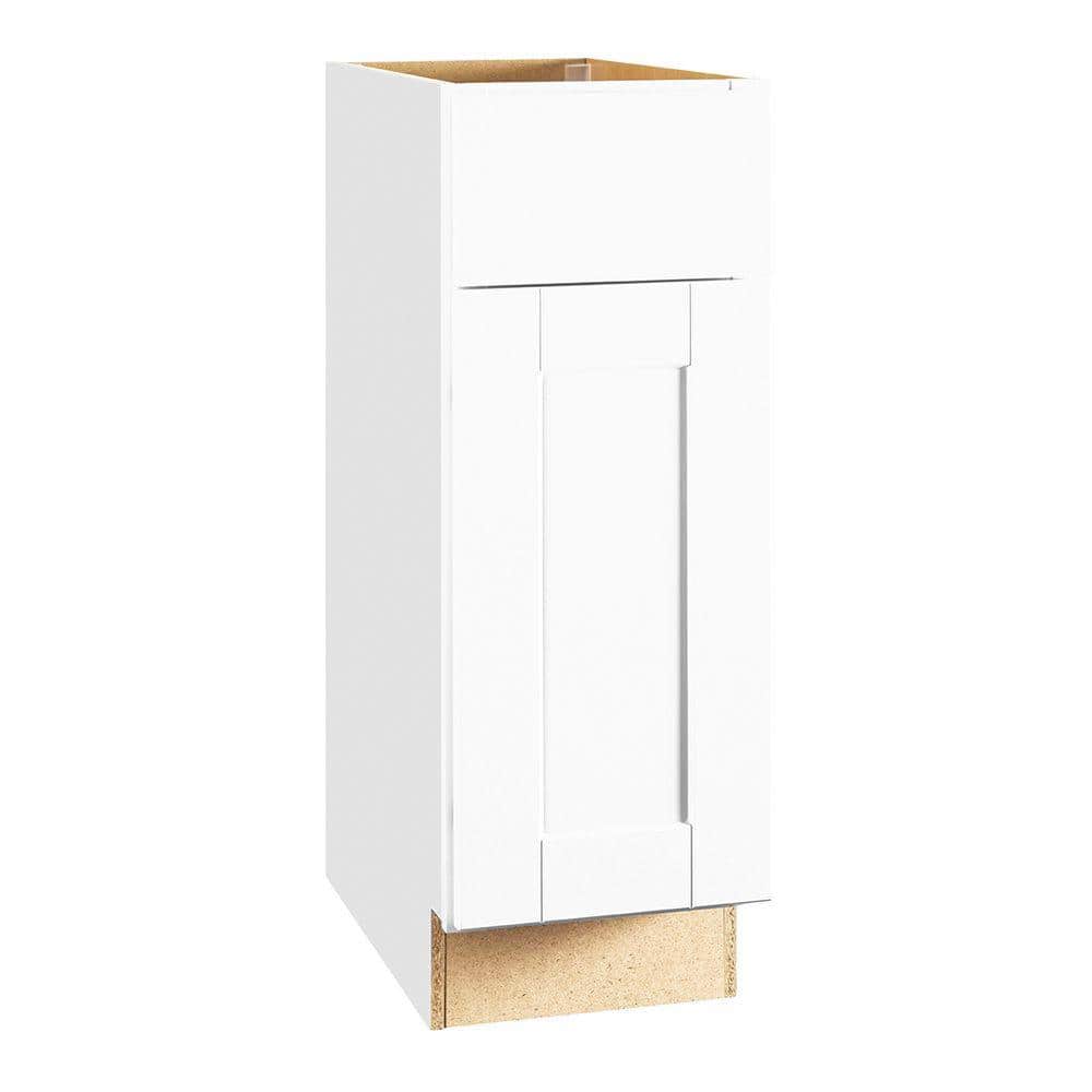 Shaker 12 in. W x 24 in. D x 34.5 in. H Assembled Base Kitchen Cabinet in Satin White with Ball - Bearing Drawer Glides - Stu's Home Improvement Outlet