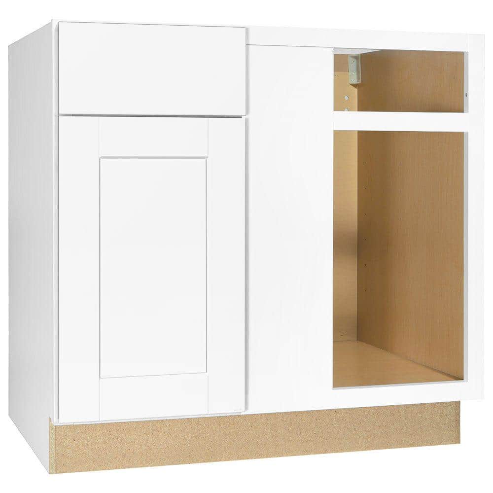Shaker Satin White Stock Assembled Blind Base Corner Kitchen Cabinet (36 in. x 34.5 in. x 24 in.)