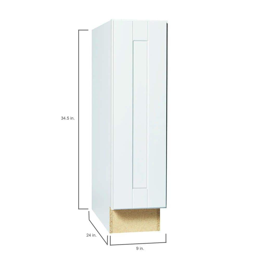 Hampton Bay Shaker 9 in. W x 24 in. D x 34.5 in. H Assembled Base Kitchen Cabinet in Satin White - Stu's Home Improvement Outlet