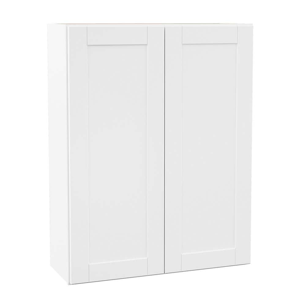 Hampton Bay Shaker 33 in. W x 12 in. D x 42 in. H Assembled Wall Cabinet in Satin White - Stu's Home Improvement Outlet