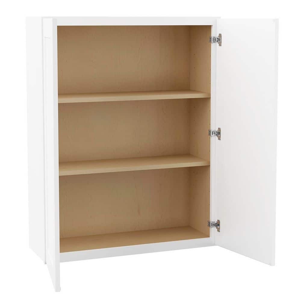 Hampton Bay Shaker 33 in. W x 12 in. D x 42 in. H Assembled Wall Cabinet in Satin White - Stu's Home Improvement Outlet