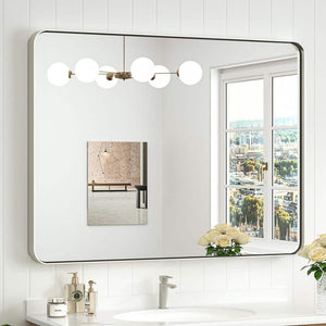 40 in. W. x 30 in. H Modern Rectangular Silver Gray Aluminum Framed Wall Bathroom Vanity Mirror - Stu's Home Improvement Outlet