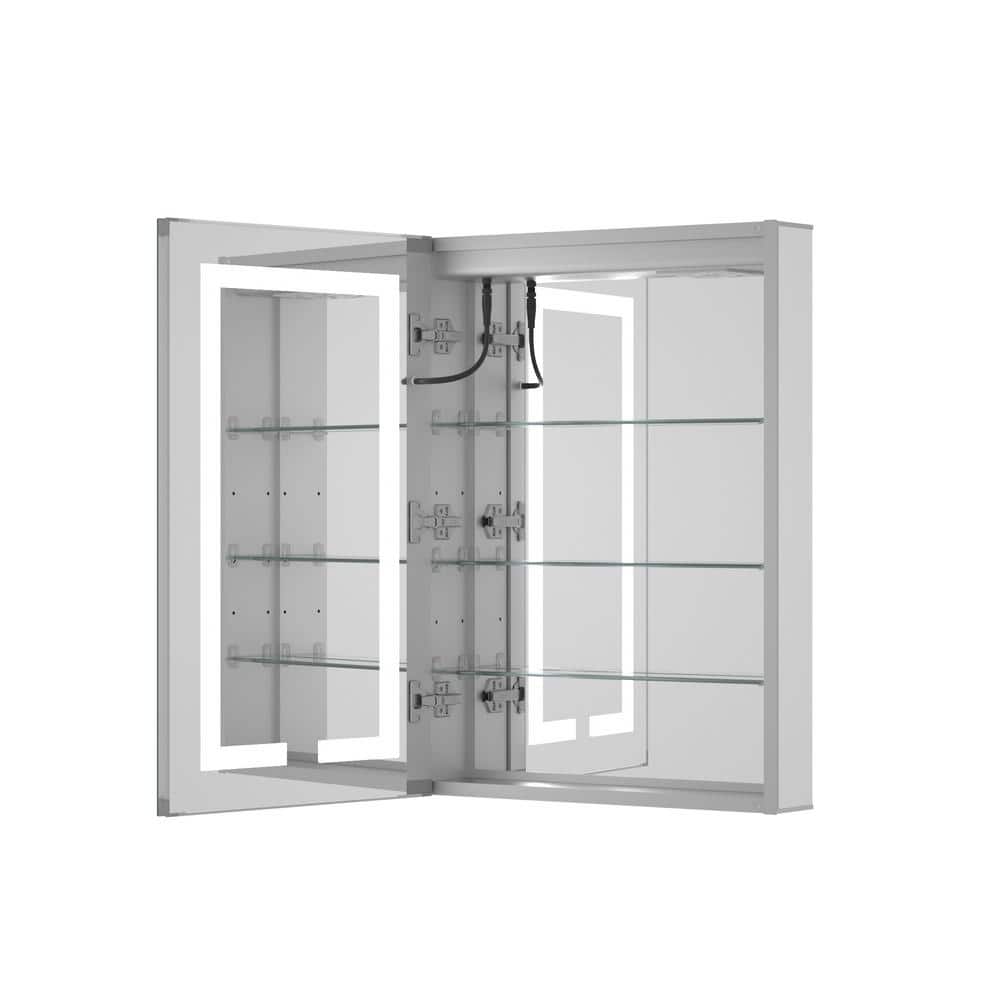 24 in. W x 32 in. H Rectangular Aluminum Medicine Cabinet with Mirror 3 - Color Lights and Outlets, Recessed/Surface Mount - Stu's Home Improvement Outlet
