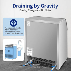 25 in. 200 lbs. Per Day Freestanding Ice Maker in Silver 90 Ice Cubes/Cycle with Water Filter and Interior Blue Light - Stu's Home Improvement Outlet
