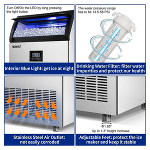25 in. 200 lbs. Per Day Freestanding Ice Maker in Silver 90 Ice Cubes/Cycle with Water Filter and Interior Blue Light - Stu's Home Improvement Outlet
