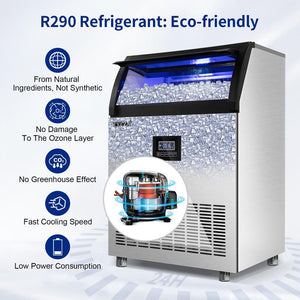 25 in. 200 lbs. Per Day Freestanding Ice Maker in Silver 90 Ice Cubes/Cycle with Water Filter and Interior Blue Light - Stu's Home Improvement Outlet