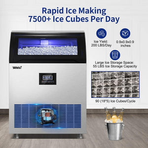 25 in. 200 lbs. Per Day Freestanding Ice Maker in Silver 90 Ice Cubes/Cycle with Water Filter and Interior Blue Light - Stu's Home Improvement Outlet