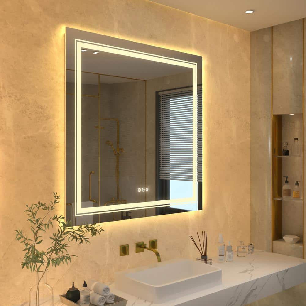 32 in. W x 32 in. H Large Square Frameless Anti - Fog Stepless Dimmable Lighted Wall Bathroom Vanity Mirror Home Spa Hotel - Stu's Home Improvement Outlet