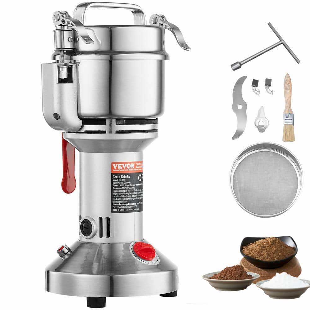 300g Electric Grain Mill Grinder, High Speed 1500-Watt Commercial Grinders, Stainless Steel Pulverize Powder Machine