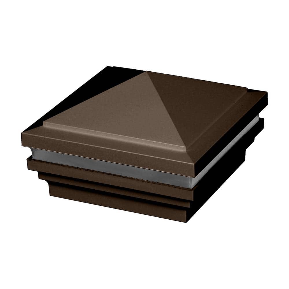 5 in. x 5 in. Simply Brown Integrated LED Fits Post Sleeve Hardwired Pyramid Top Halo Deck Post Cap Light - Stu's Home Improvement Outlet