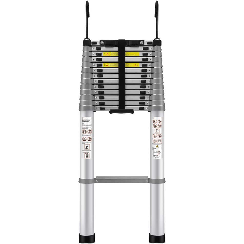 Telescoping Ladder, 18.5 ft. Aluminum One-button Retraction Collapsible Extension Ladder, 400 LBS. Capacity
