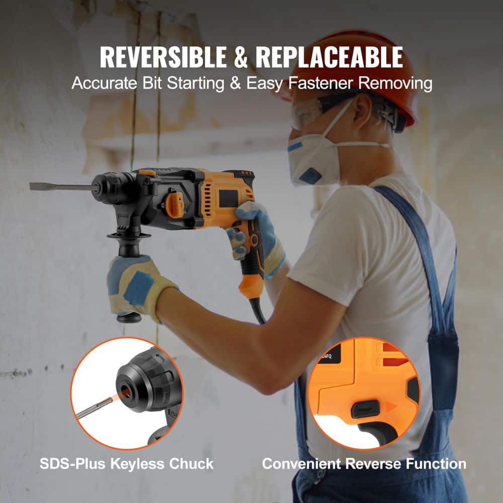 8 Amp 1 in. SDS - Plus Rotary Hammer Drill, Corded, Heavy Duty with Safety Clutch, Electric Demolition Hammer for Concrete - Stu's Home Improvement Outlet