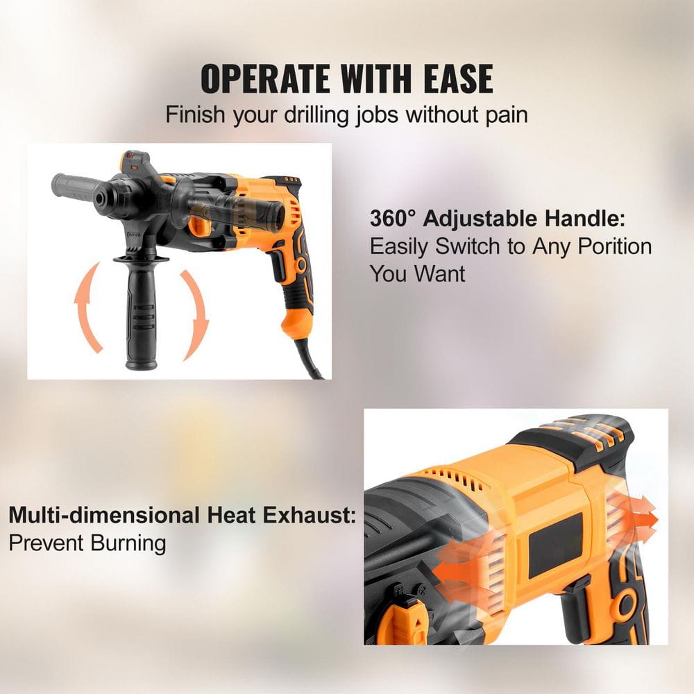 8 Amp 1 in. SDS - Plus Rotary Hammer Drill, Corded, Heavy Duty with Safety Clutch, Electric Demolition Hammer for Concrete - Stu's Home Improvement Outlet
