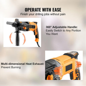 8 Amp 1 in. SDS - Plus Rotary Hammer Drill, Corded, Heavy Duty with Safety Clutch, Electric Demolition Hammer for Concrete - Stu's Home Improvement Outlet