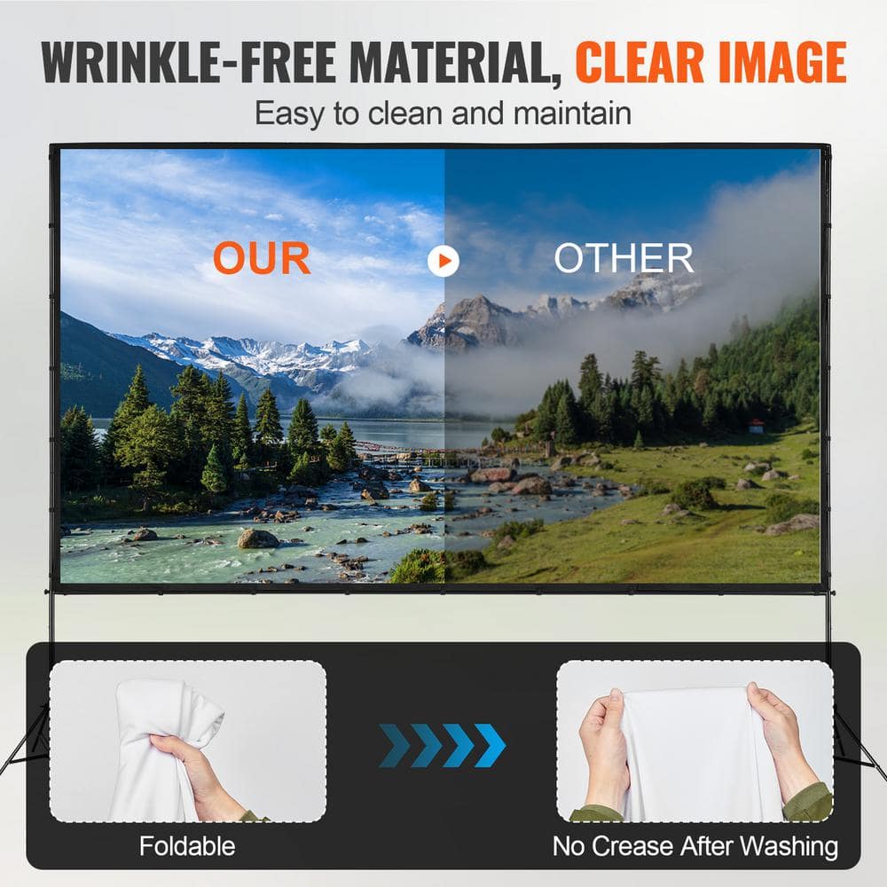 Projector Screen with Stand, 150 in. 16:9 4K 1080 HD Outdoor Movie Screen, Wrinkle - Free Projection Screen with Tripods - Stu's Home Improvement Outlet