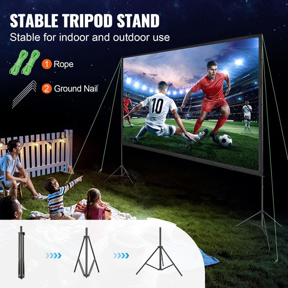 Projector Screen with Stand, 150 in. 16:9 4K 1080 HD Outdoor Movie Screen, Wrinkle - Free Projection Screen with Tripods - Stu's Home Improvement Outlet