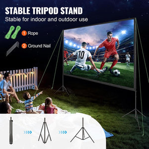 Projector Screen with Stand, 150 in. 16:9 4K 1080 HD Outdoor Movie Screen, Wrinkle - Free Projection Screen with Tripods - Stu's Home Improvement Outlet