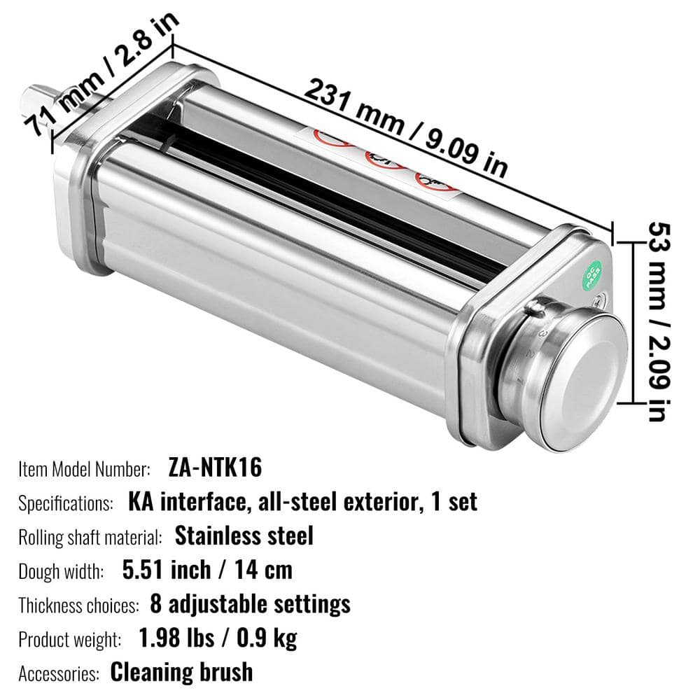 3-Pieces Pasta Attachment for Kitchen Aid Stand Mixer, Stainless Steel Pasta Roller, Adjustable Thickness Pasta Maker