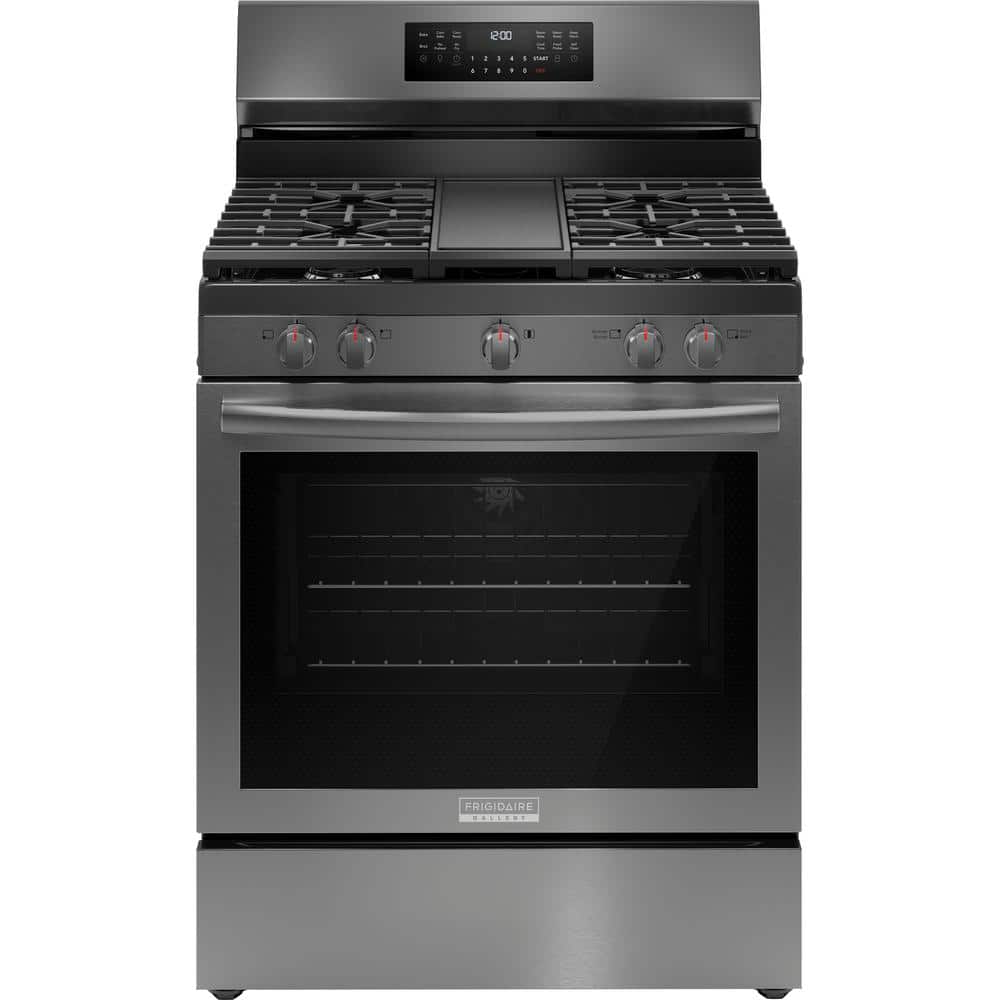 Gallery 30 in. 5 Burner Freestanding Gas Range in Black Stainless Steel with True Convection and Air Fry