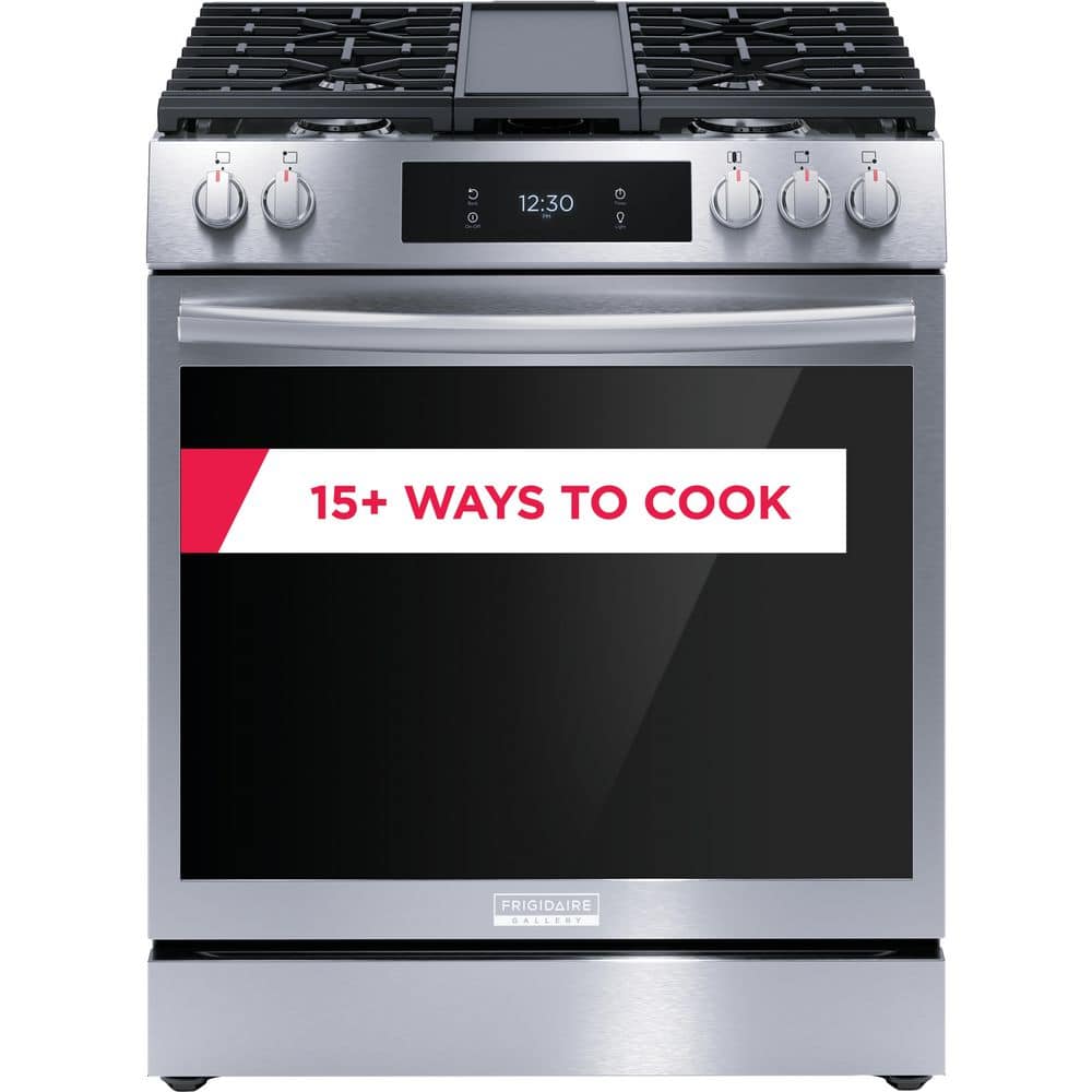 Frigidaire Gallery 30 in. 6 cu. ft. 5 Burner Slide - In Gas Range with Total Convection and Air Fry, Smudge Proof Stainless Steel (GCFG3060BF) - Stu's Home Improvement Outlet