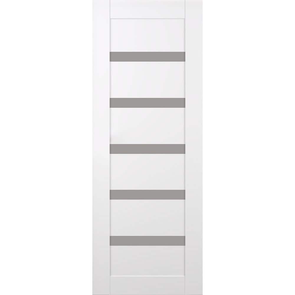 Leora 28 in. x 79.375 in. No Bore 5-Lite Frosted Glass Snow White Prefinished Solid Composite Wood Interior Door Slab