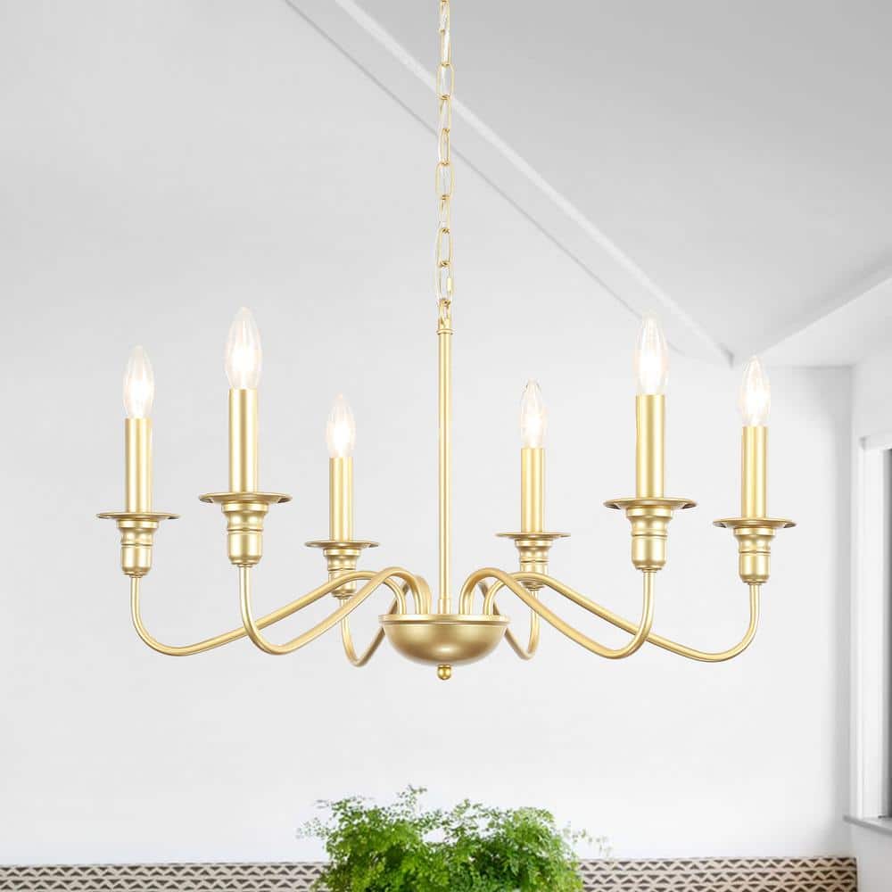 Marquest 6 - Light Spray Gold Dimmable Classic Traditional Rustic Linear Chandelier Candle with tray for Kitchen Island - Stu's Home Improvement Outlet