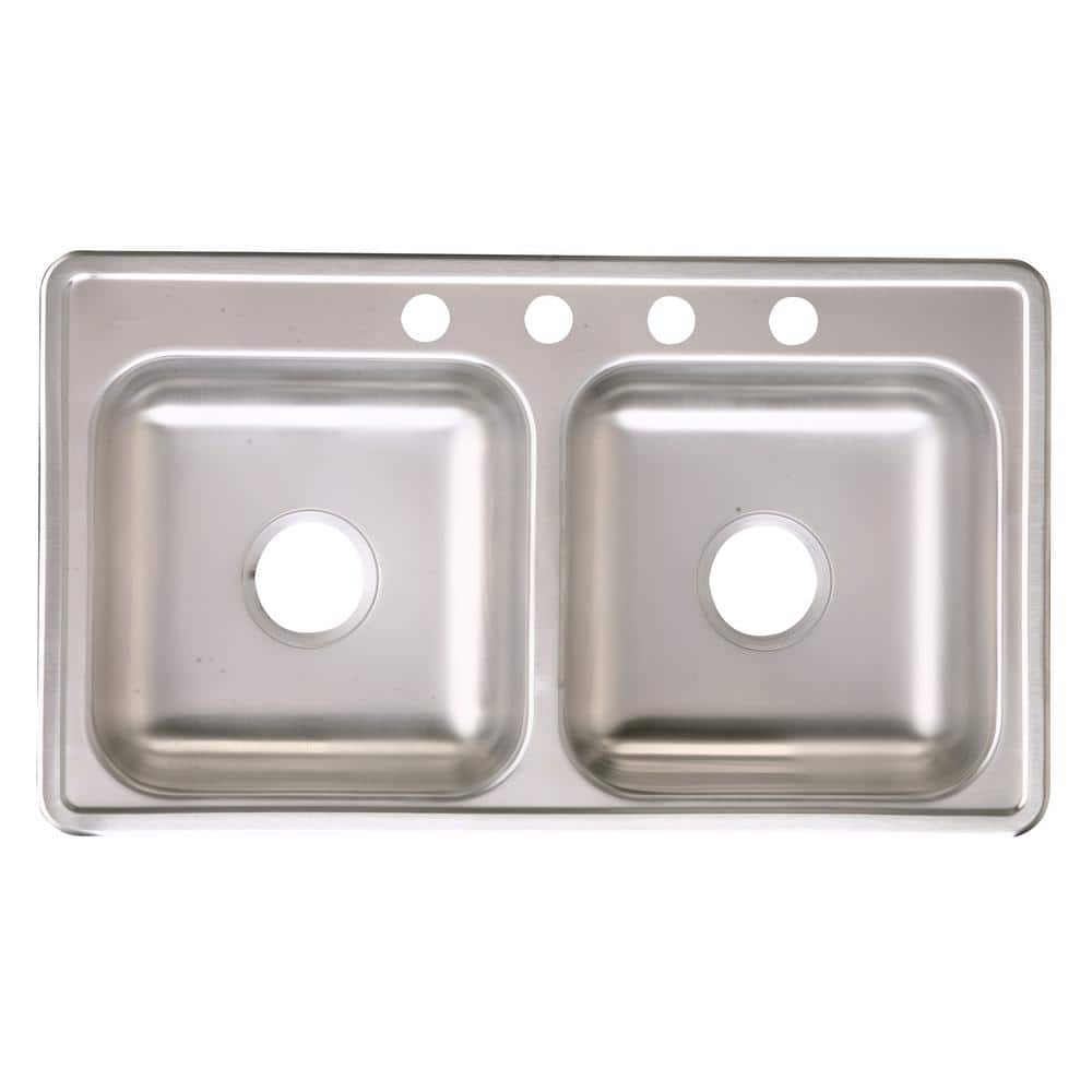 Neptune Drop - In Stainless Steel 33 in. 4 - Hole Double Bowl Kitchen Sink - Stu's Home Improvement Outlet