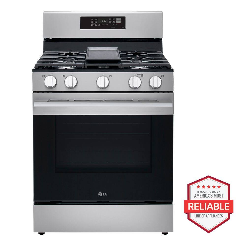 LG 30 in., 6.3 cu. ft. Smart ProBake Convection 5-Burner Gas Single Oven Range w/ Air Fry and Easy Clean in Stainless Steel (LRGN6323Y)