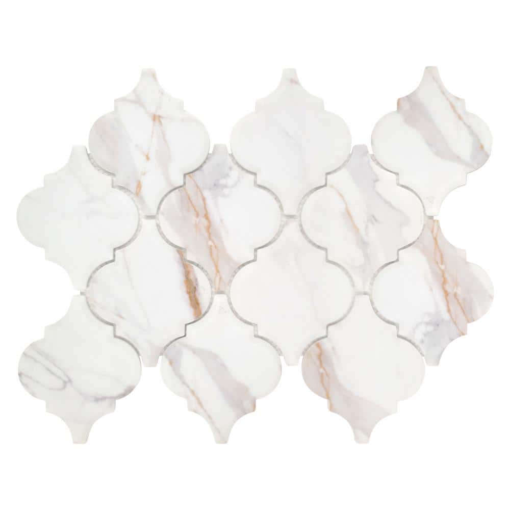 Statuario Gold Lantern Arabesque 12x9in. Recycled Glass 3D Marble Looks Floor and Wall Mosaic Tile (7.6 sq ft/Box) - Stu's Home Improvement Outlet