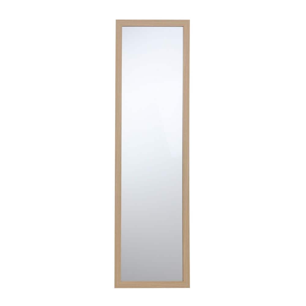 Natural Wood Finish 14.2 in. W x 50.2 in. H Over The Door Rectangle MDF Framed Mirror