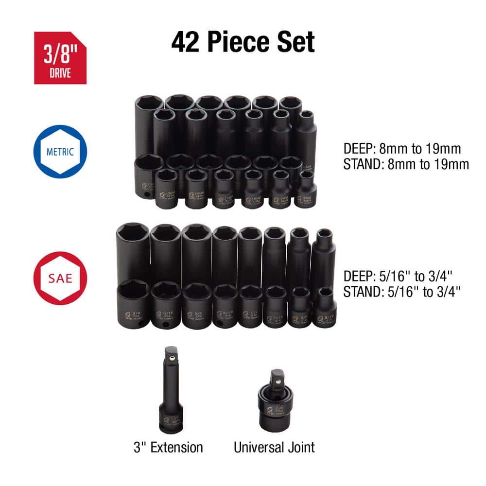 3/8 in. Drive SAE and Metric Master Impact Socket Set (42-Piece)