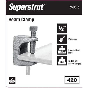 1/2 in. Strut Beam Clamp - Silver (Strut Fitting) (Z503 - 5) - Stu's Home Improvement Outlet