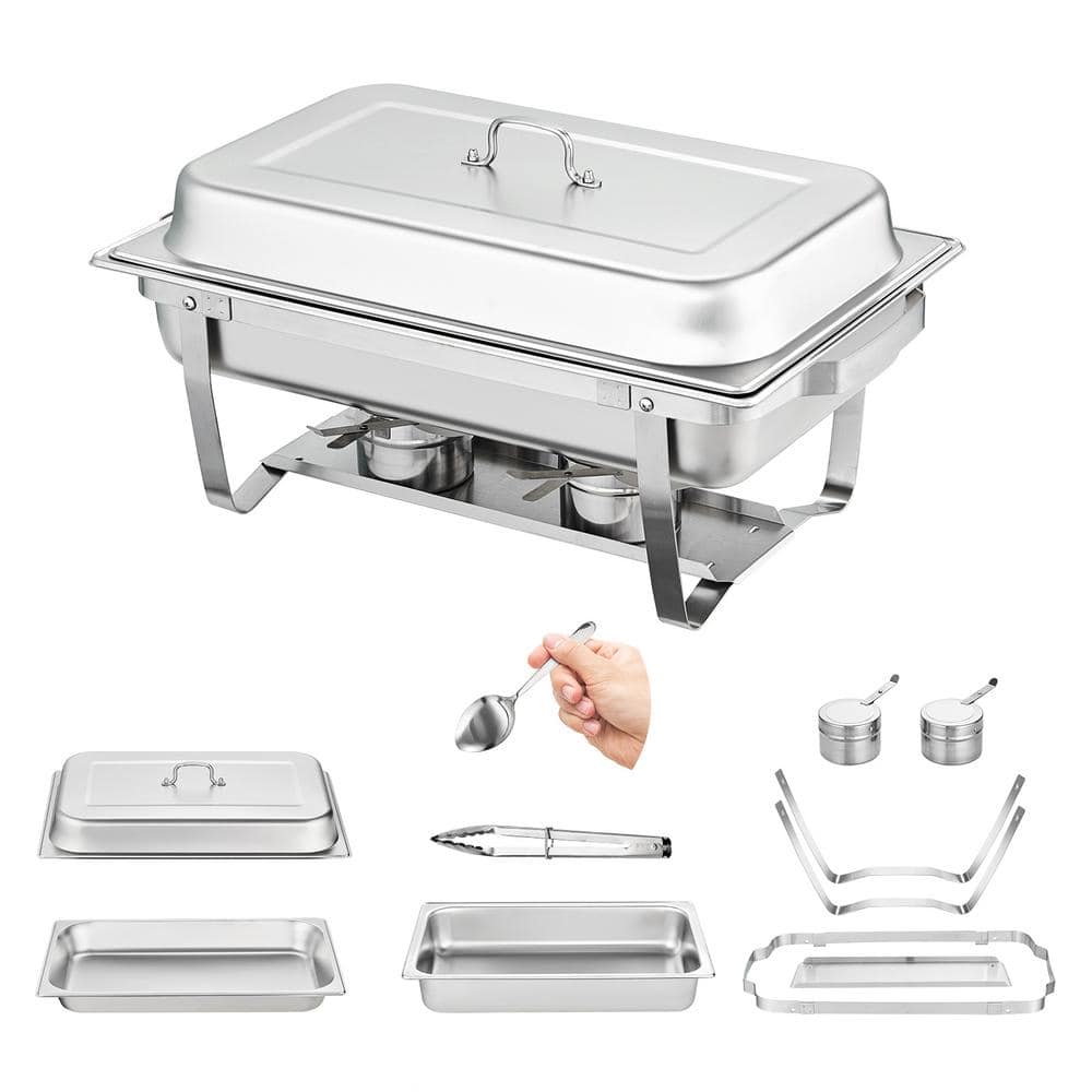 Chafing Dish Buffet Set 8 Qt. Silver Chafer 6 Pack Rectangle Stainless Steel, Chafing Dishes with 6 Full-Size Pans