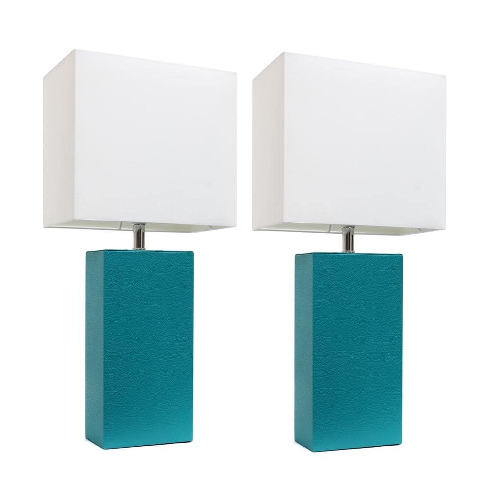 21 in. 2-Pack Leather Base Modern Home Decor Bedside Table Lamp Set for Living Room, Bedroom, Entryway, Foyer, Teal