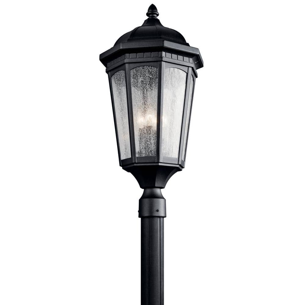 Courtyard 3-Light Textured Black Aluminum Hardwired Waterproof Outdoor Post Light with No Bulbs Included (1-Pack)