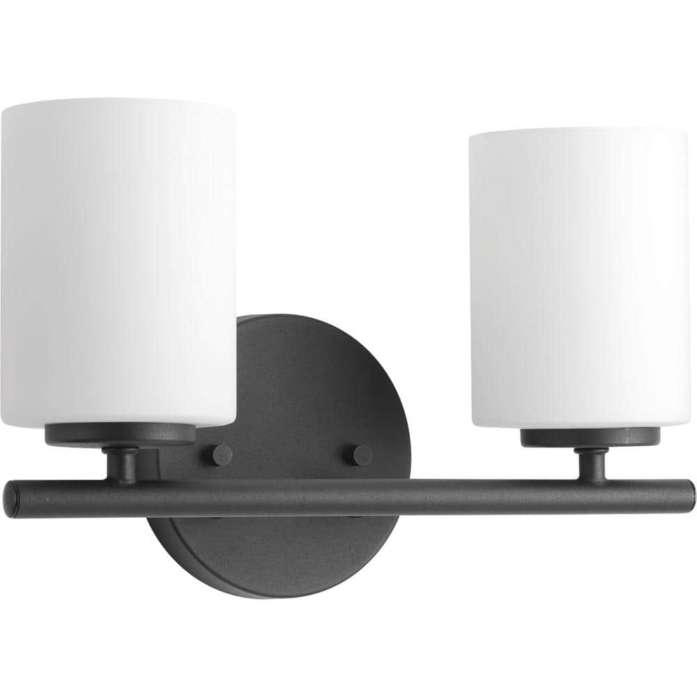 Replay Collection 13 in. 2-Light Black Etched Glass Modern Bathroom Vanity Light