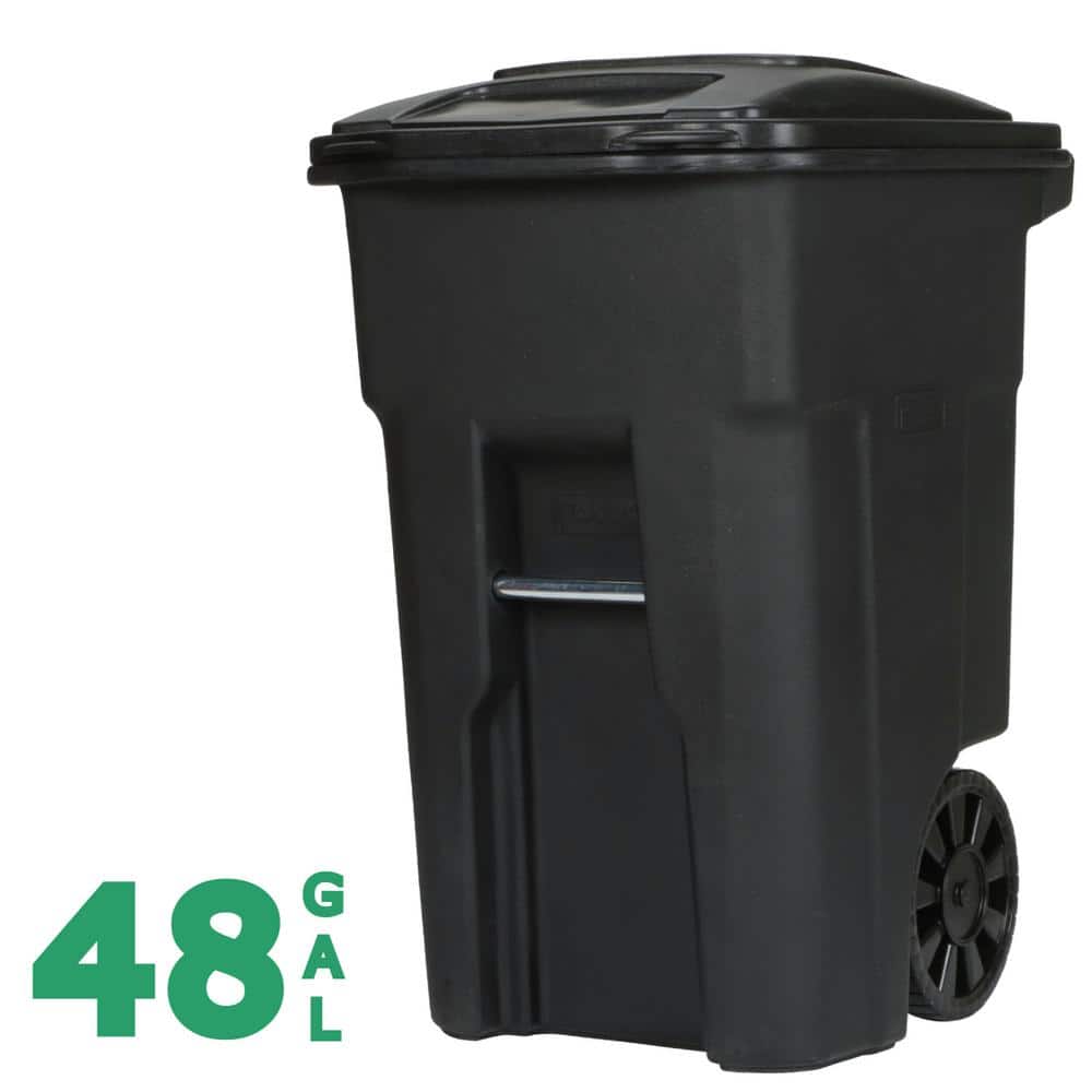 48 Gallon Black Rolling Outdoor Garbage/Trash Can with Wheels and Attached Lid - Stu's Home Improvement Outlet
