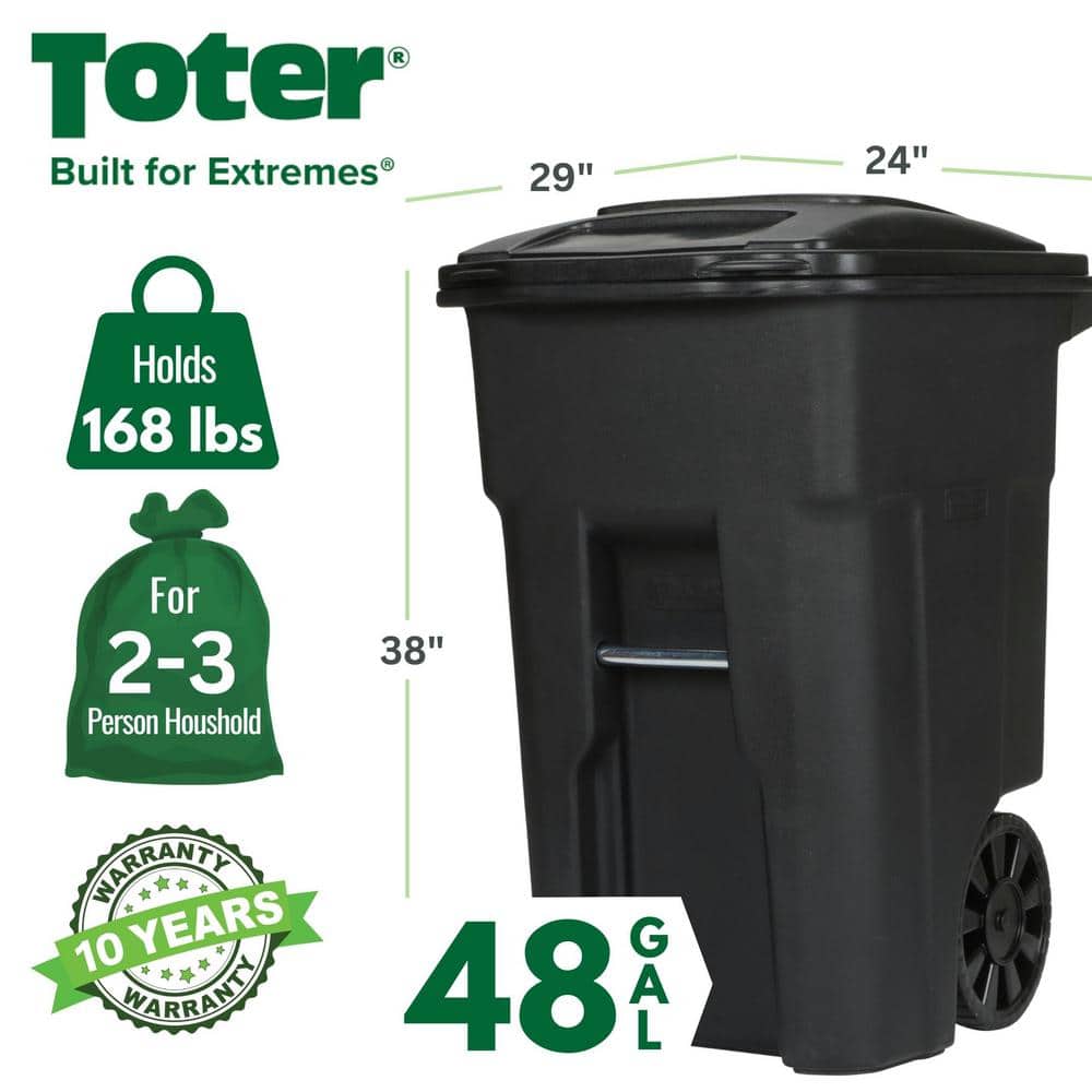 48 Gallon Black Rolling Outdoor Garbage/Trash Can with Wheels and Attached Lid - Stu's Home Improvement Outlet